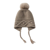 Womens Cashmere Hat with Pom Earflap Cashmere Beanie with Braided Ties